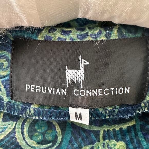 PERUVIAN CONNECTION Teal Floral Pima Cotton Shirt Button Down Top | Size Medium - Picture 5 of 7